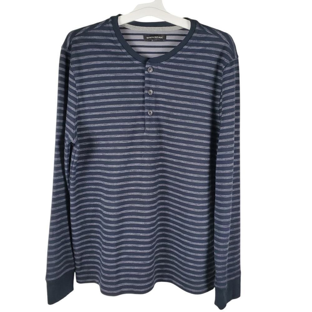 Banana Republic Men Henley Sweater Striped Large Long Sleeve Casual Pullover
